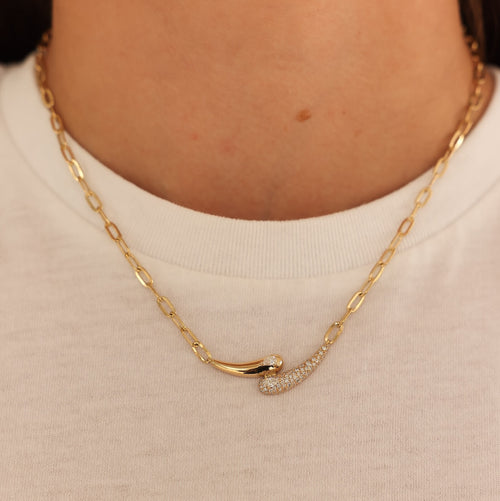 Yellow Gold-2^Diamond Bar Necklaces: Taylor Elaine Paperclip Bypass Necklace in Yellow Gold