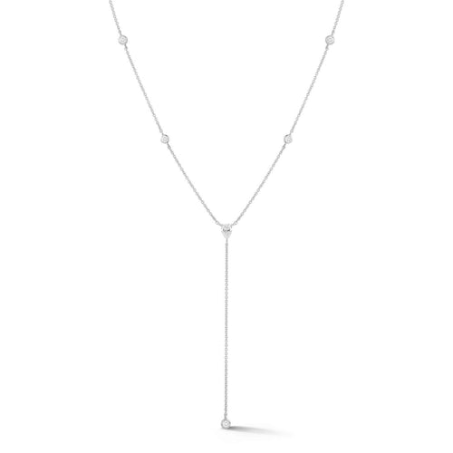 White Gold-1^Designer Diamond Necklaces: Taylor Elaine Bezel and Pear Diamond Lariat Necklace in White Gold