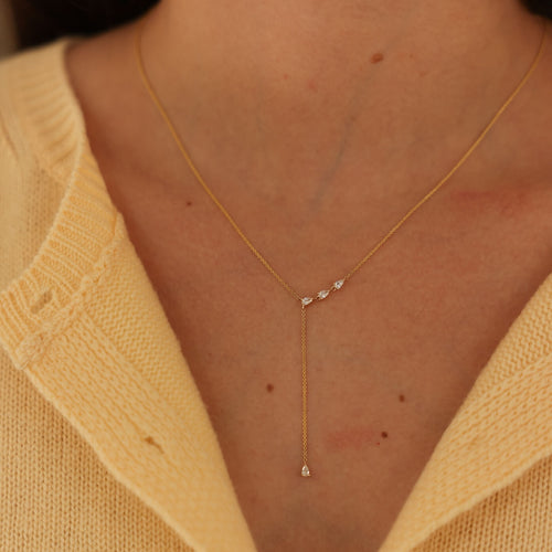 Yellow Gold-2^Designer Diamond Necklaces: Taylor Elaine Trio Pear Lariat Necklace in Yellow Gold