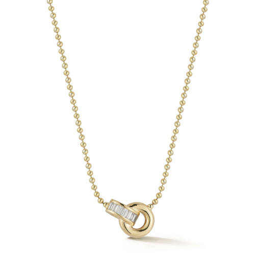 Yellow Gold-1^Diamond Designer Necklaces: Sadie Pearl Channel Set Interlocking Ring Necklace in Yellow Gold