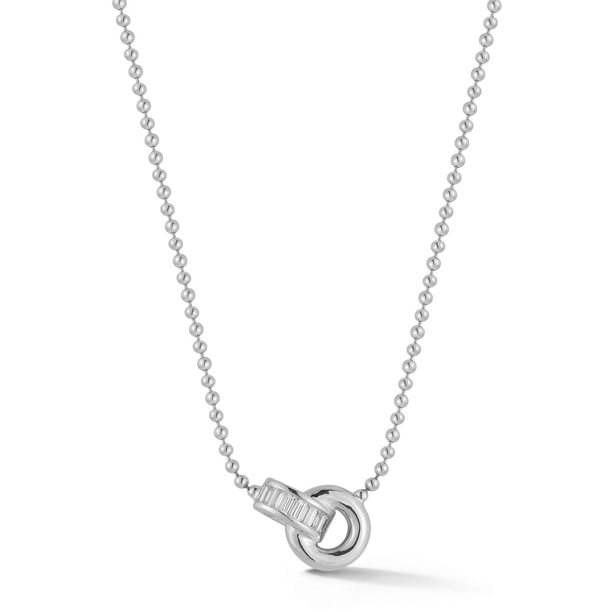 White Gold-1^Diamond Designer Necklaces: Sadie Pearl Channel Set Interlocking Ring Necklace in White Gold
