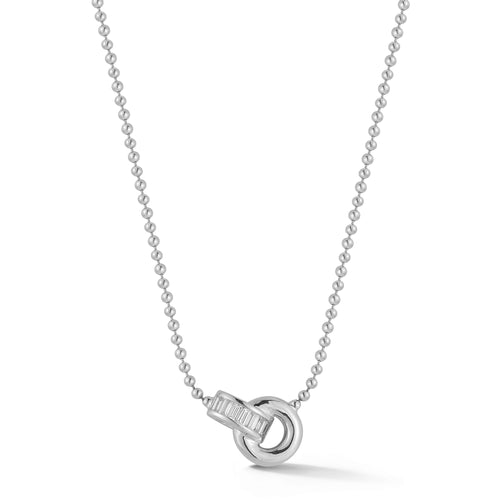 White Gold-1^Diamond Designer Necklaces: Sadie Pearl Channel Set Interlocking Ring Necklace in White Gold