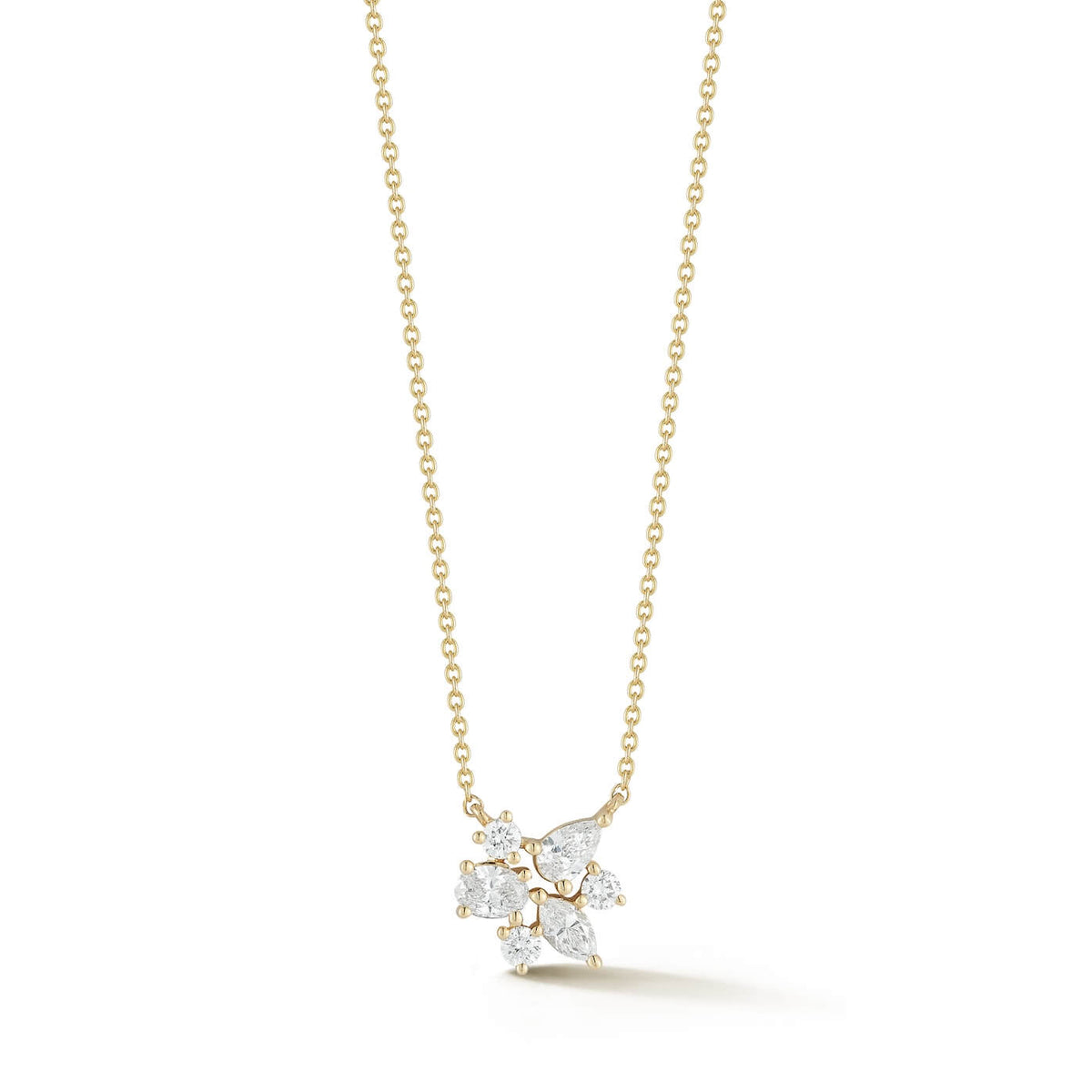 Yellow Gold-1^Diamond Pendant Necklaces: Alexa Jordyn Multi-Shape Cluster Pendant Necklace in Yellow Gold 