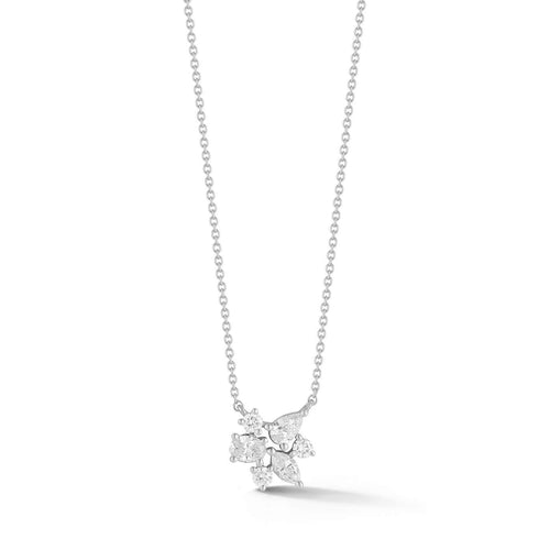 White Gold-1^Diamond Pendant Necklaces: Alexa Jordyn Multi-Shape Cluster Pendant Necklace in White Gold 