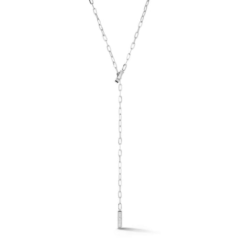 White Gold-1^Designer Diamond Necklaces: Sadie Pearl Baguette Paperclip Lariat Necklace in White Gold
