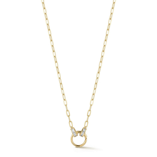 Yellow Gold-1^Diamond Pendant Necklaces: Sadie Pearl Baguette Paperclip Carabiner Necklace in Yellow Gold