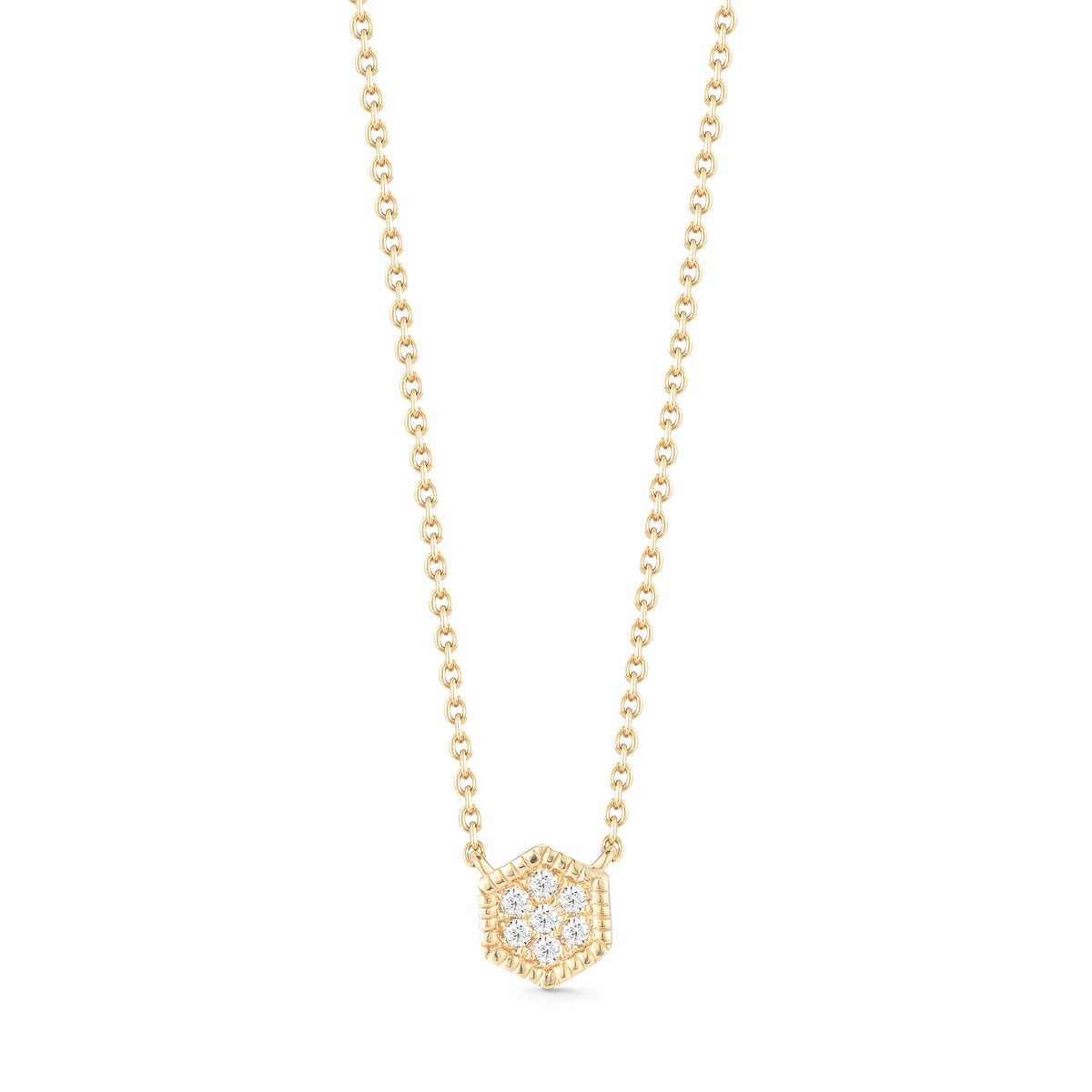 Yellow Gold-1^Diamond Pendant Necklaces: Jennifer Yamina Mini Hexagon Necklace in Yellow Gold