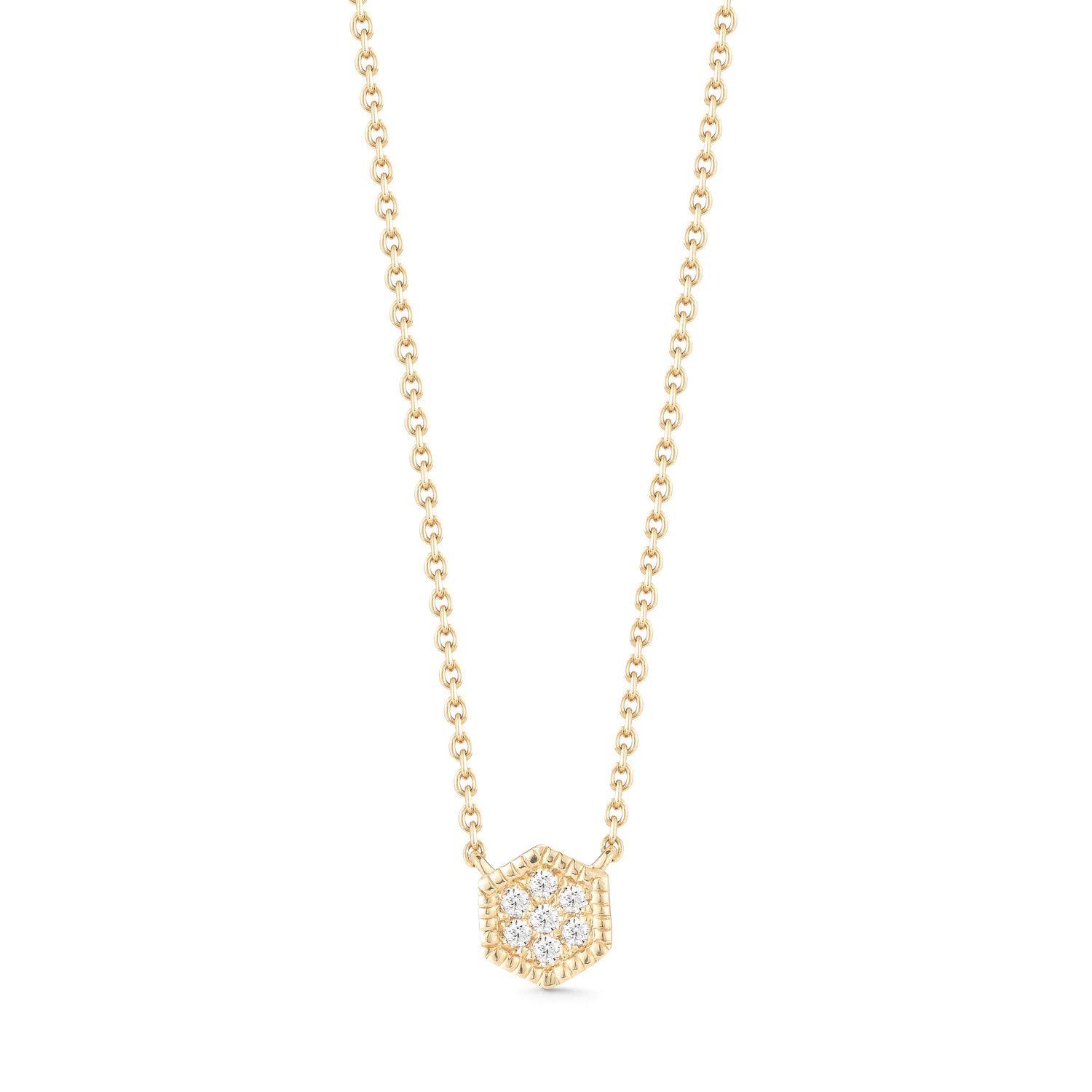 Yellow Gold-1^Diamond Pendant Necklaces: Jennifer Yamina Mini Hexagon Necklace in Yellow Gold