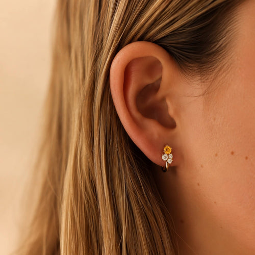 Yellow Gold-2^Diamond Huggie Earrings: DRD Birthstone Huggies - November In Yellow Gold
