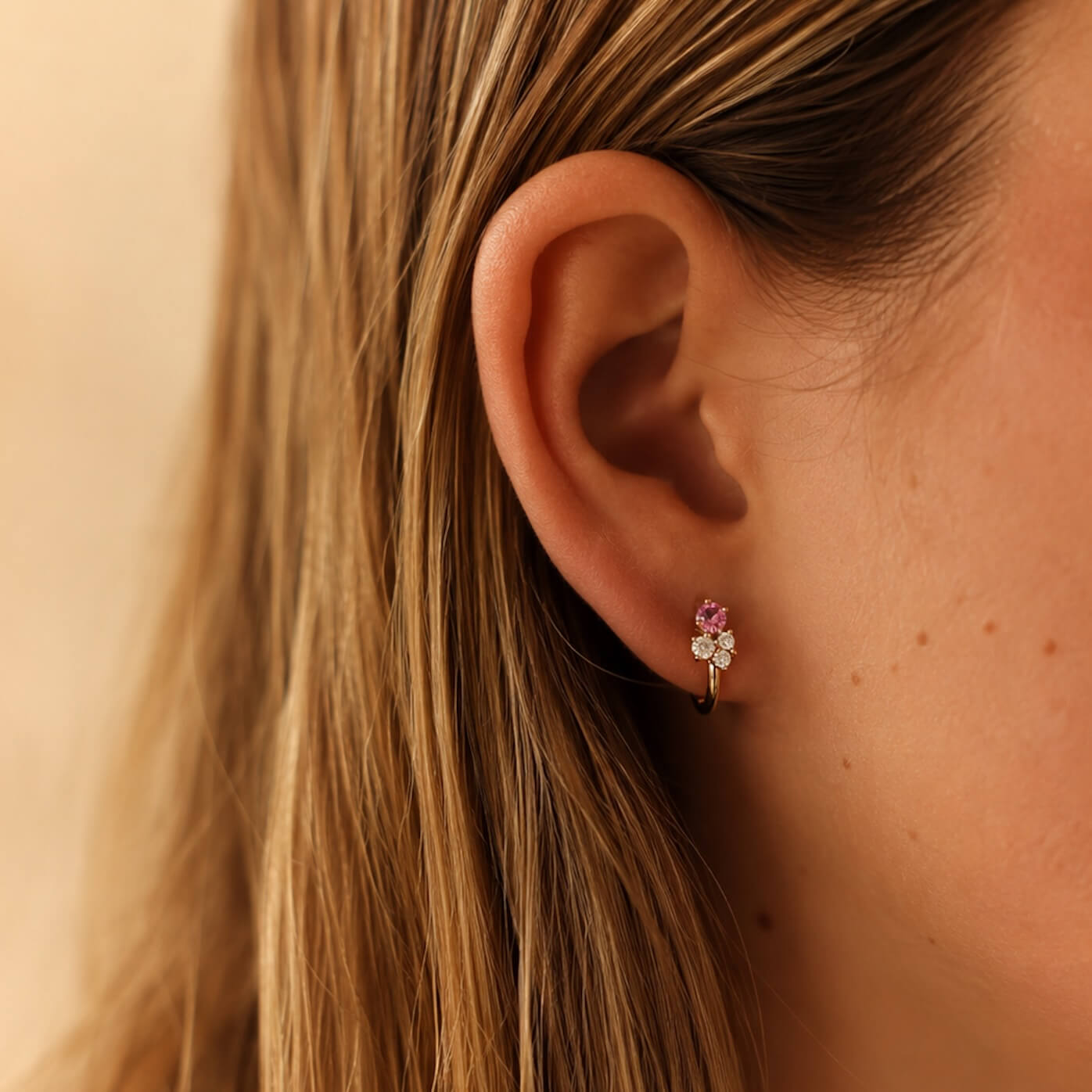 Yellow Gold-2^Diamond Huggie Earrings: DRD Birthstone Huggies - October In Yellow Gold