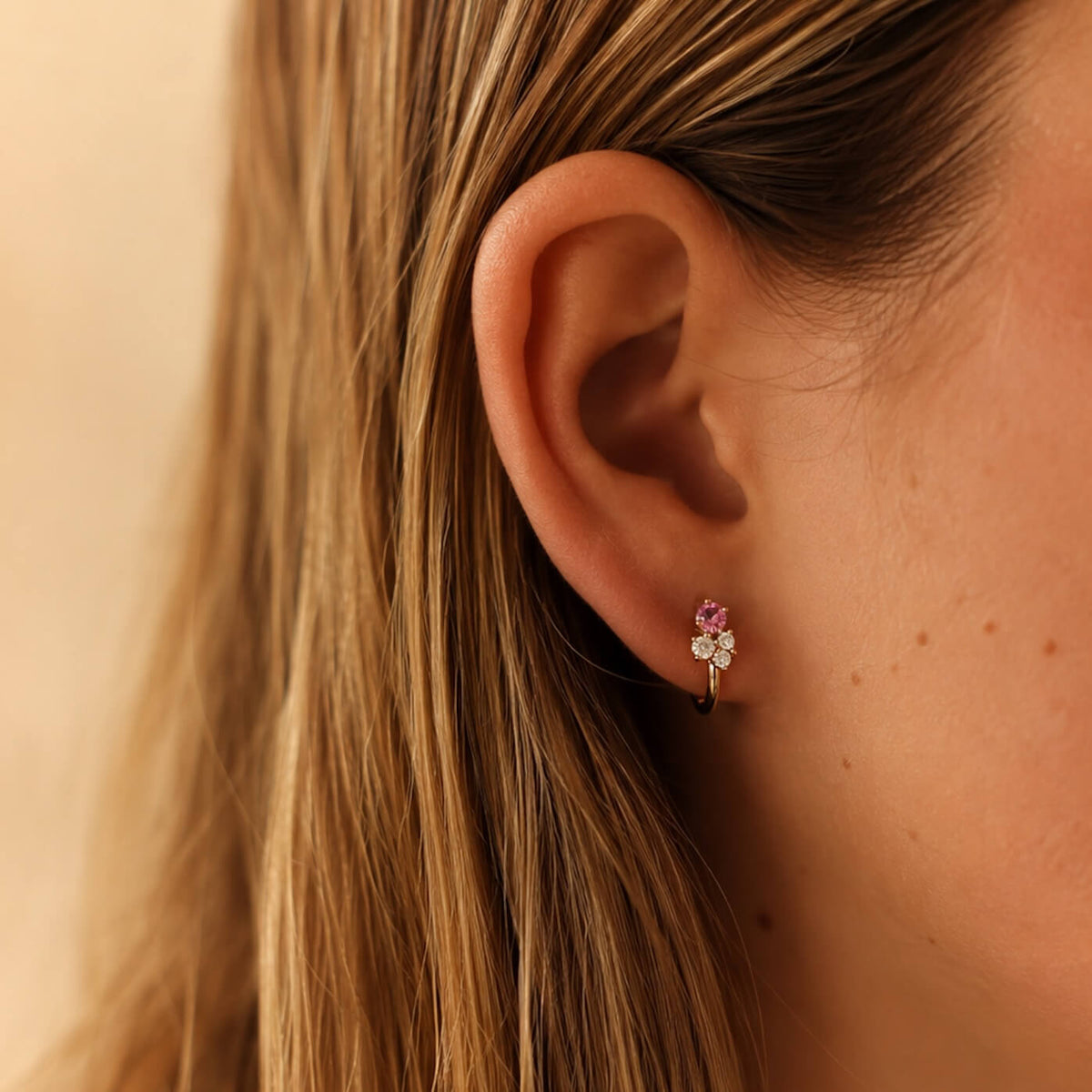 White Gold-2^Diamond Huggie Earrings: DRD Birthstone Huggies - October In White Gold