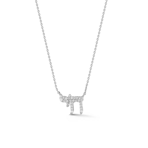 White Gold-1^Diamond Pendant Necklaces: DRD Mini Chai Necklace in White Gold