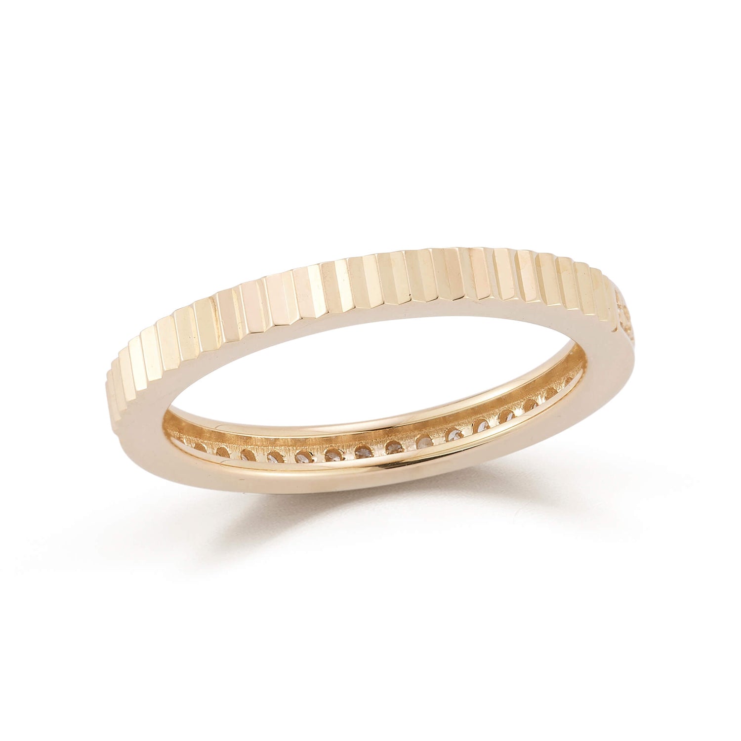 Yellow Gold-3^Diamond Stacking Rings: Teddi Paige Half Fluted and Half Diamond Ring in Yellow Gold
