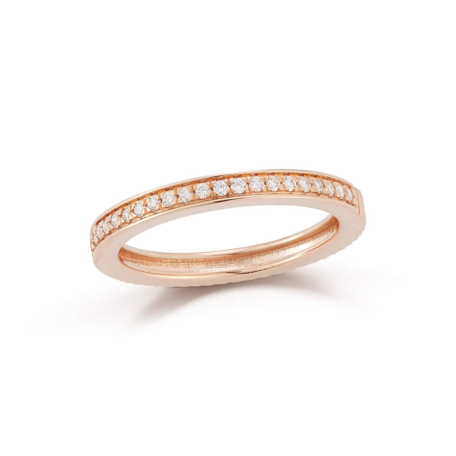 Rose Gold-1^Diamond Stacking Rings: Teddi Paige Half Fluted and Half Diamond Ring in Rose Gold