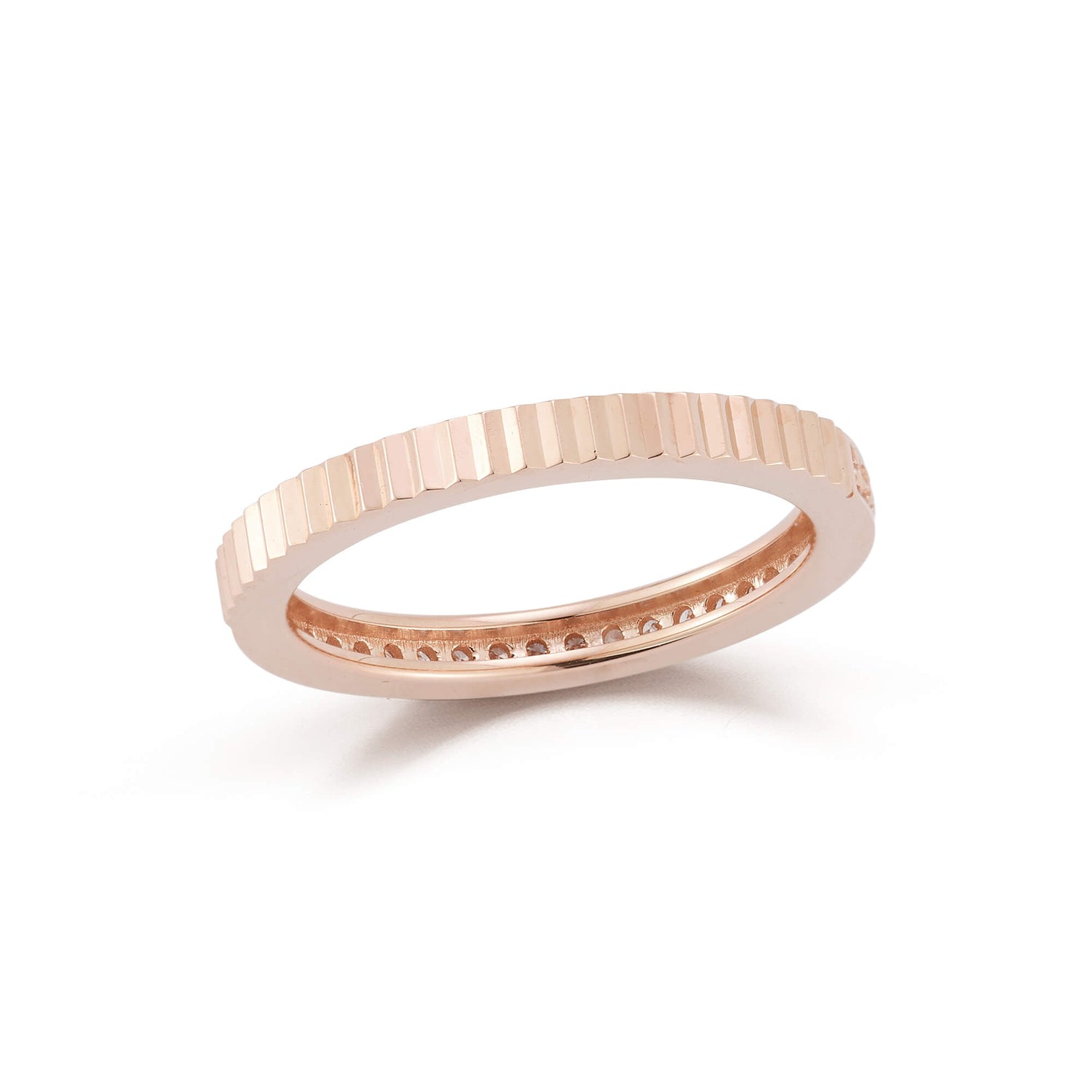Rose Gold-3^Diamond Stacking Rings: Teddi Paige Half Fluted and Half Diamond Ring in Rose Gold