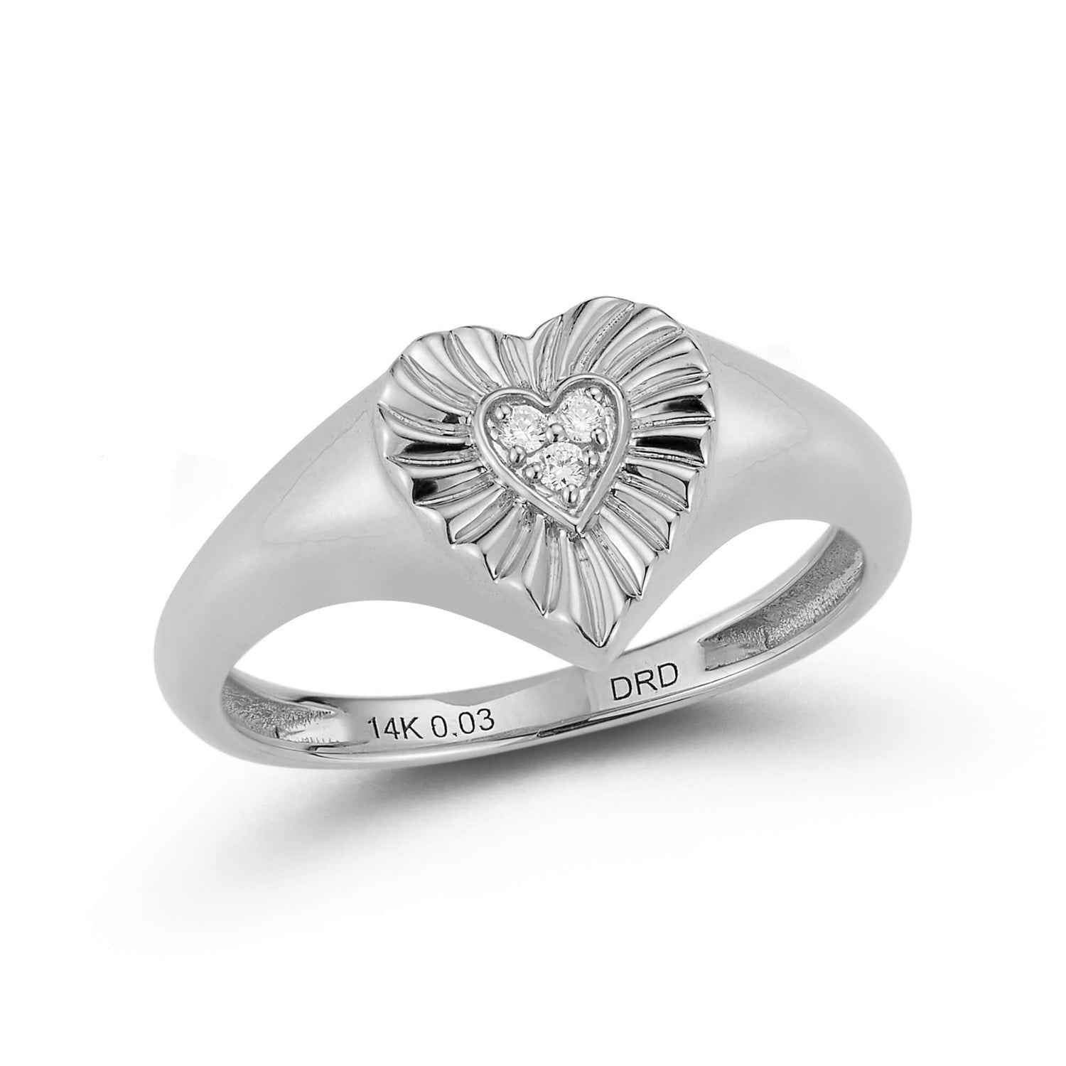 White Gold-1^Diamond Signet Rings: Zoe Louise Heart Ring in White Gold