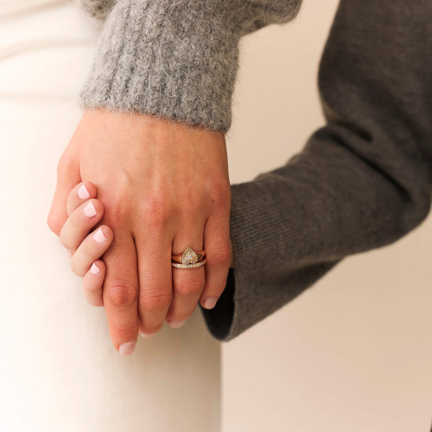 Yellow Gold-4^Diamond Signet Rings: Zoe Louise Heart Ring in Yellow Gold