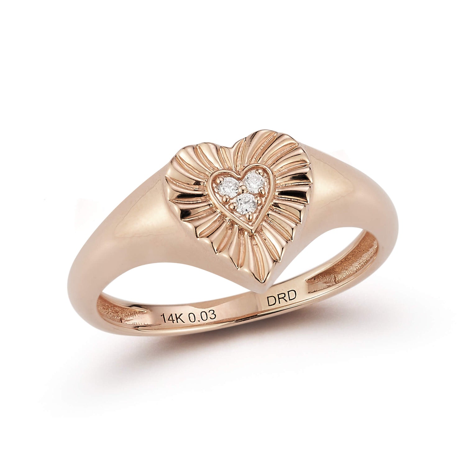 Rose Gold-1^Diamond Signet Rings: Zoe Louise Heart Ring in Rose Gold
