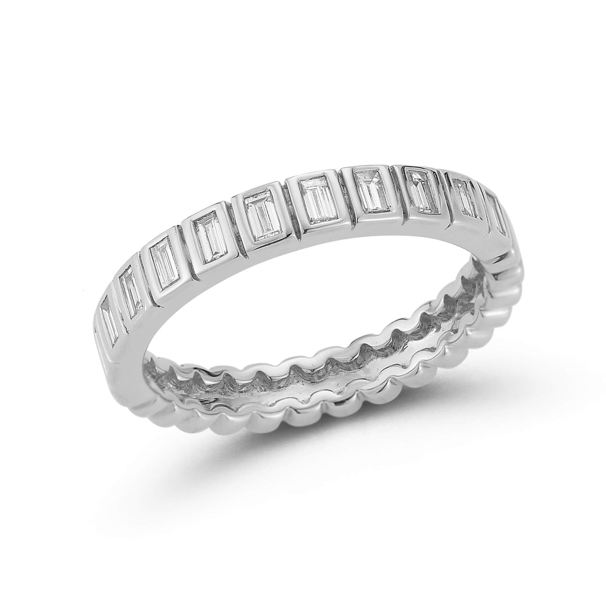 White Gold-1^Diamond Stacking Rings: Melody Eden Bezel Baguette Ring in White Gold