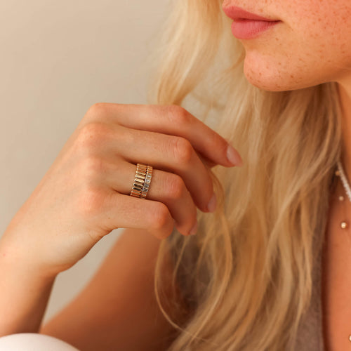 White Gold-2^Diamond Stacking Rings: Melody Eden Bezel Baguette Ring in White Gold