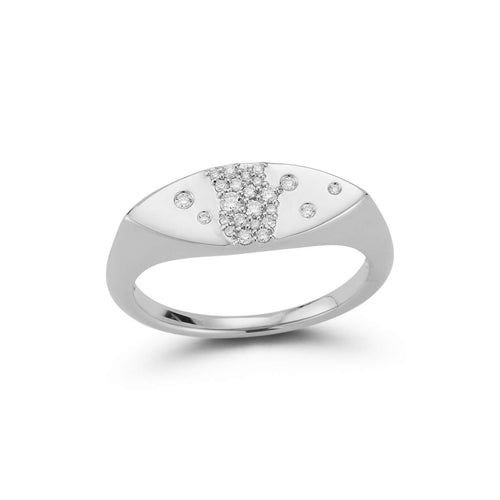 White Gold-1^Diamond Signet Rings: Cynthia Rose Marquise Signet Ring in White Gold