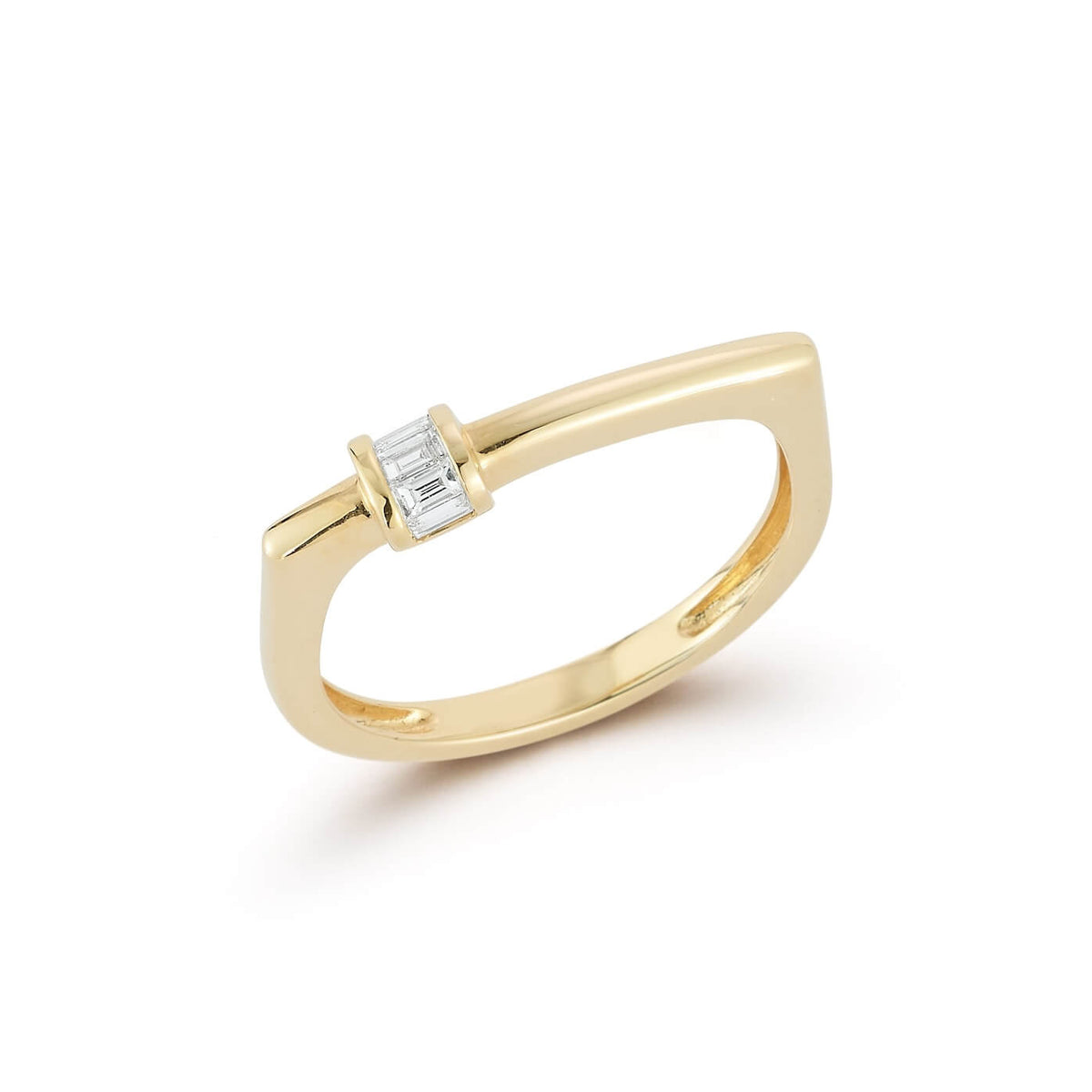 Yellow Gold-1^Designer Diamond Rings: Sadie Pearl Offset Baguette Bar Ring in Yellow Gold