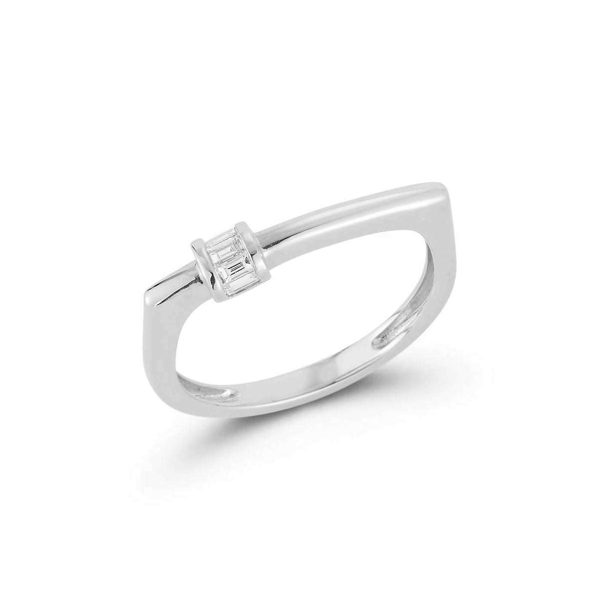 White Gold-1^Designer Diamond Rings: Sadie Pearl Offset Baguette Bar Ring in White Gold