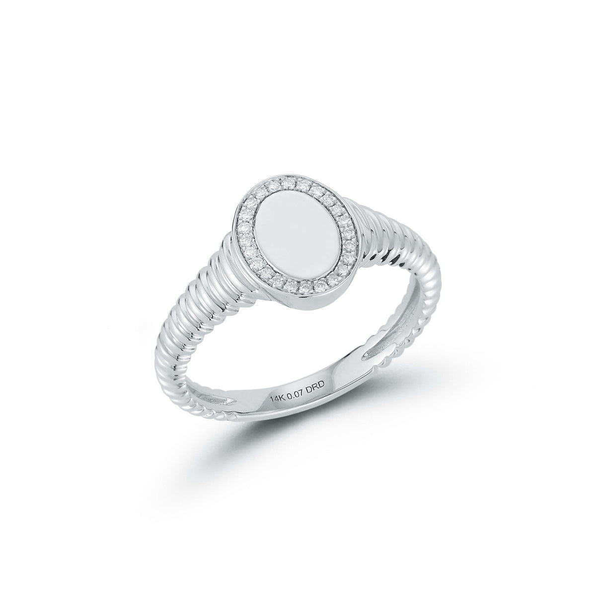 White Gold-1^Diamond Signet Rings: DRD Oval Signet Ring in White Gold