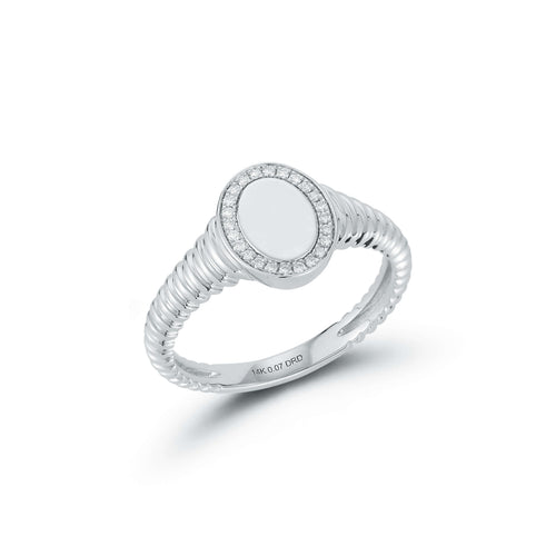 White Gold-1^Diamond Signet Rings: DRD Oval Signet Ring in White Gold