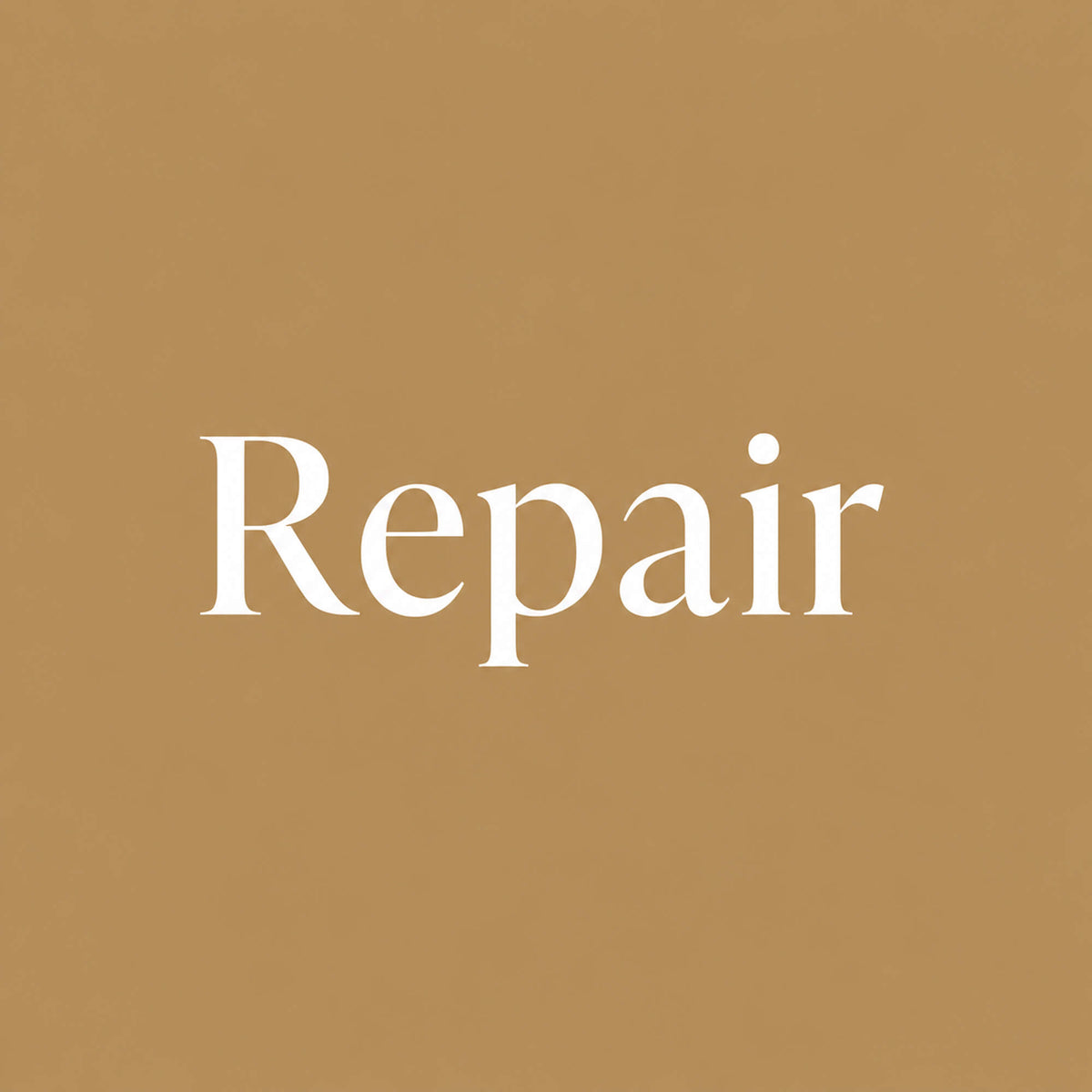 The word 'Repair' in white serif lettering centered on a solid warm tan background.