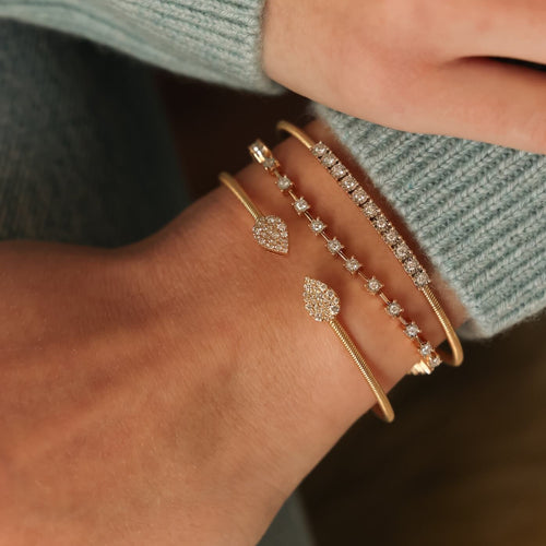 Yellow Gold-2^Diamond Cuff Bracelets: Samantha Lynn Teardrop Flexi Cuff in Yellow Gold