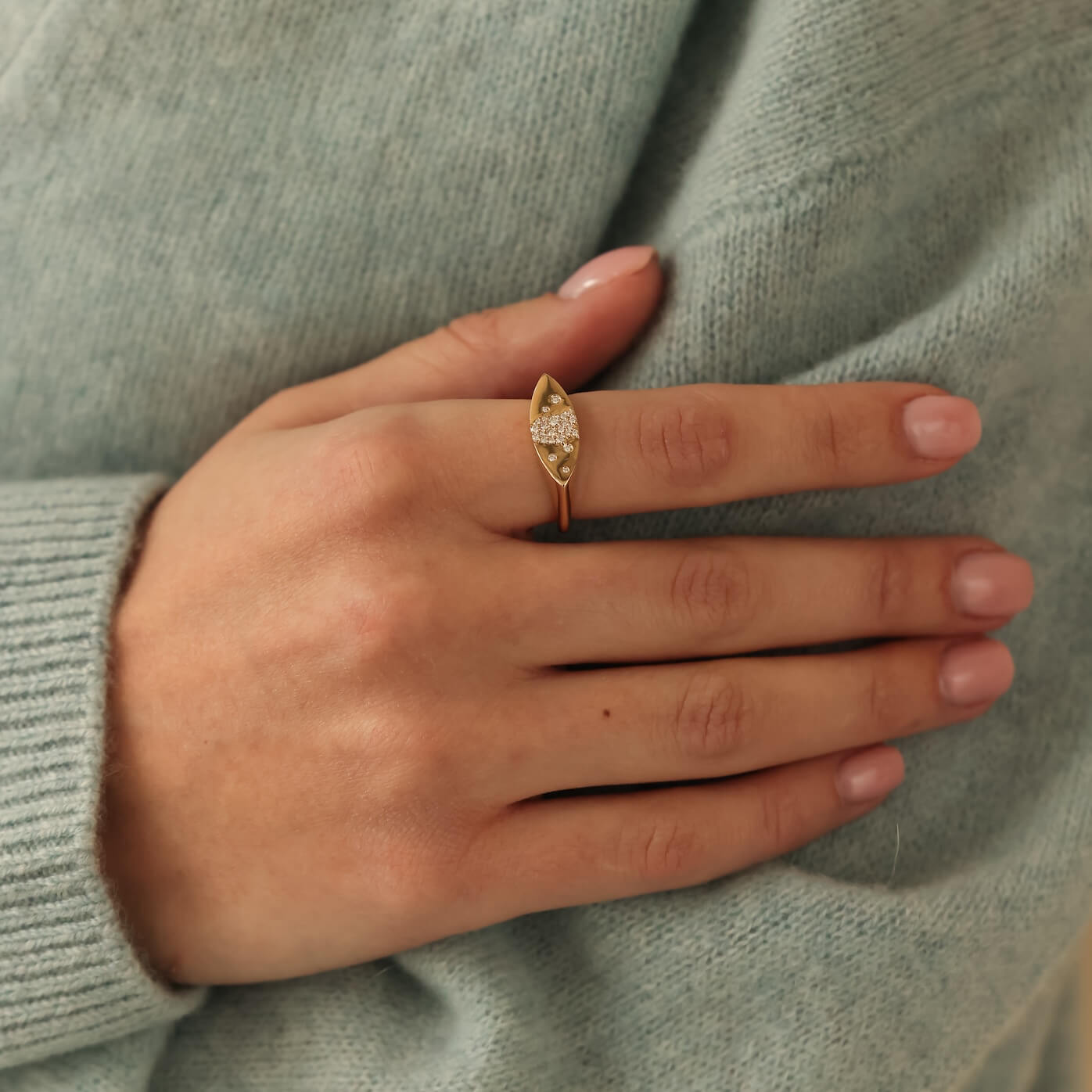 Yellow Gold-2^Diamond Signet Rings: Cynthia Rose Marquise Signet Ring in Yellow Gold