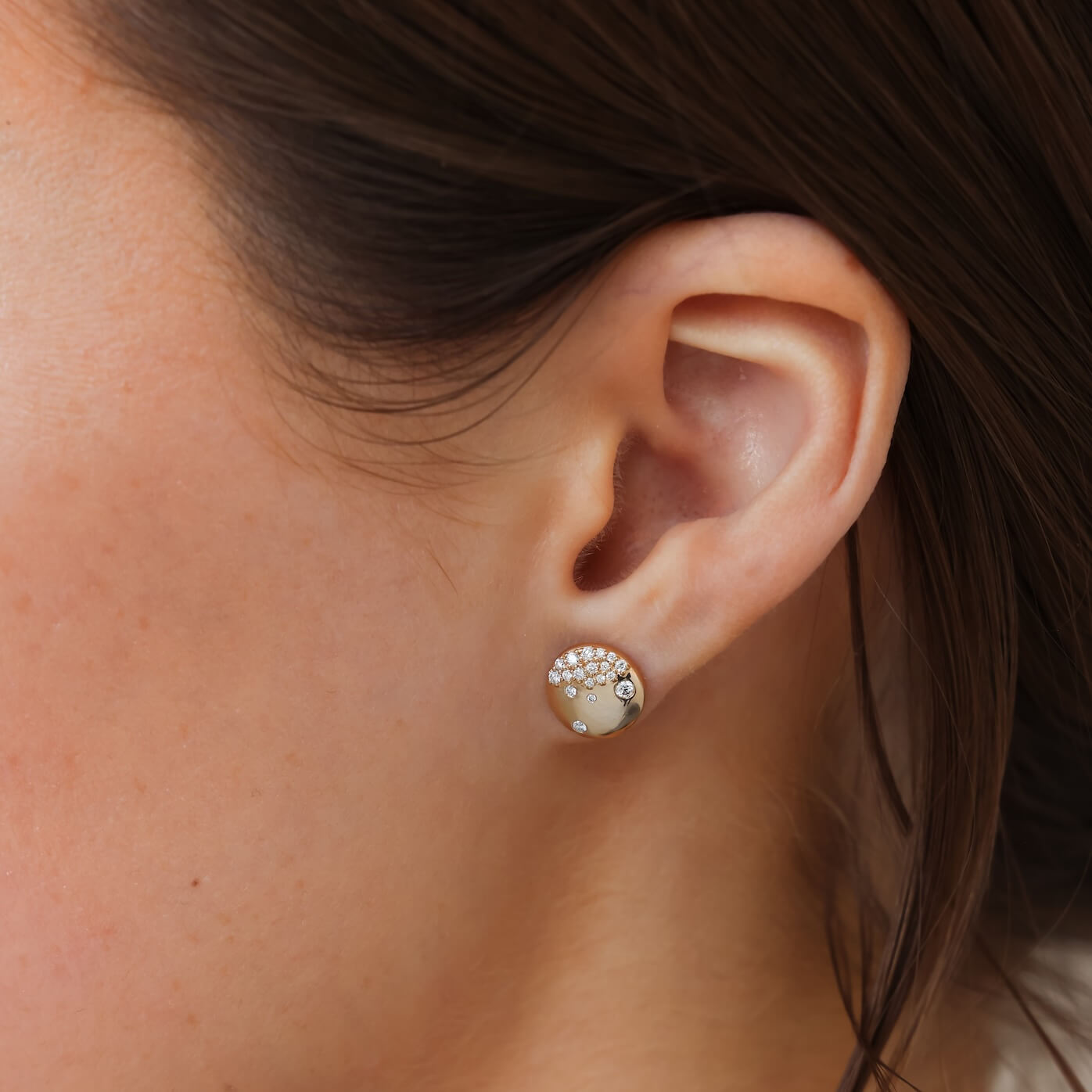 Yellow Gold-2^Designer Stud Earrings: Cynthia Rose Disc Studs in Yellow Gold