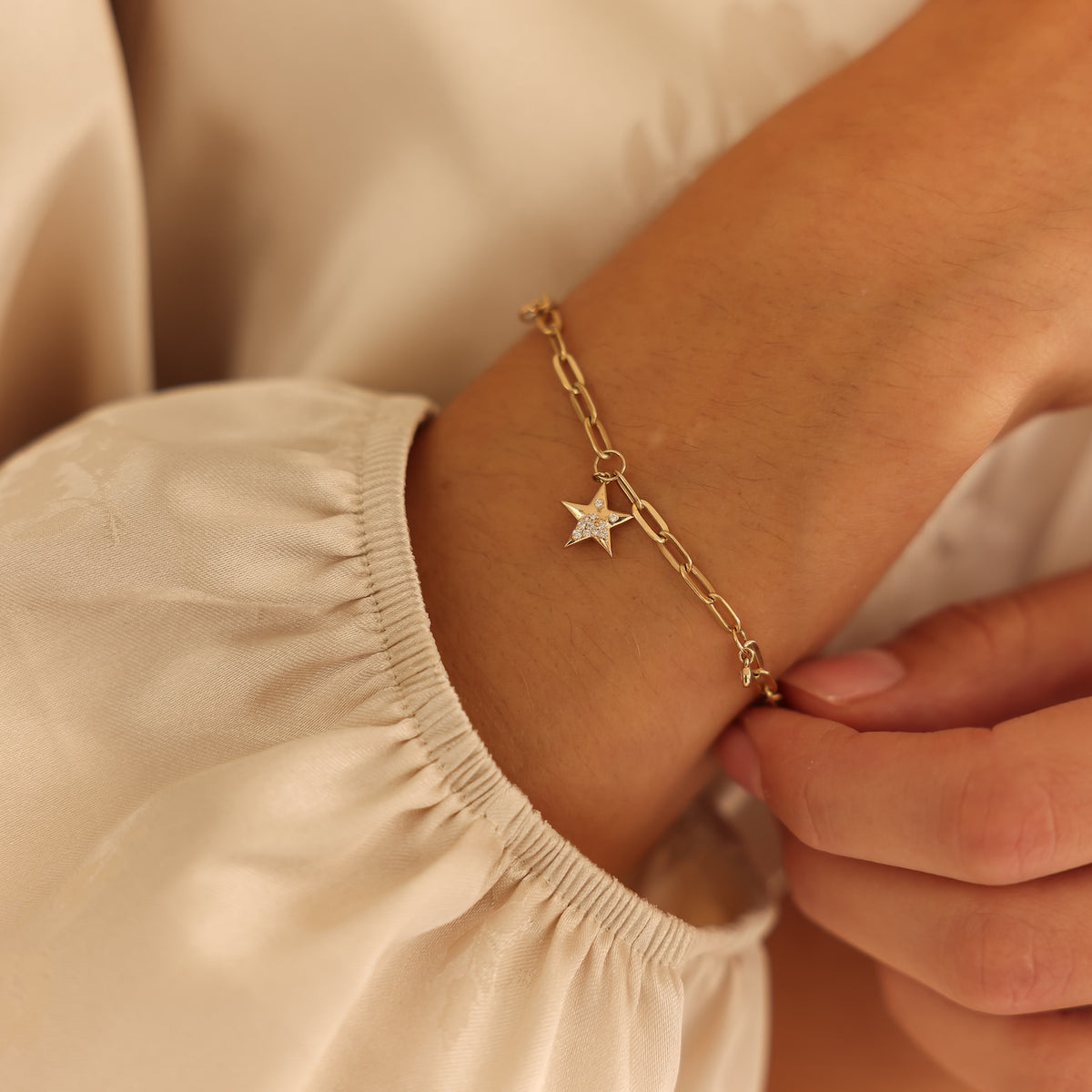 Yellow Gold-3^Gold Designer Bracelets: Cynthia Rose Paperclip Charm Bracelet in Yellow Gold