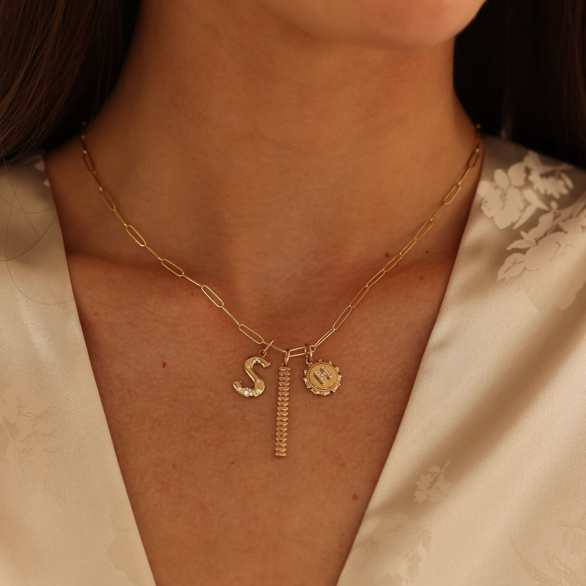 Rose Gold-3^Designer Gold Necklaces: Melody Eden Gold Bar Charm
 in Rose Gold