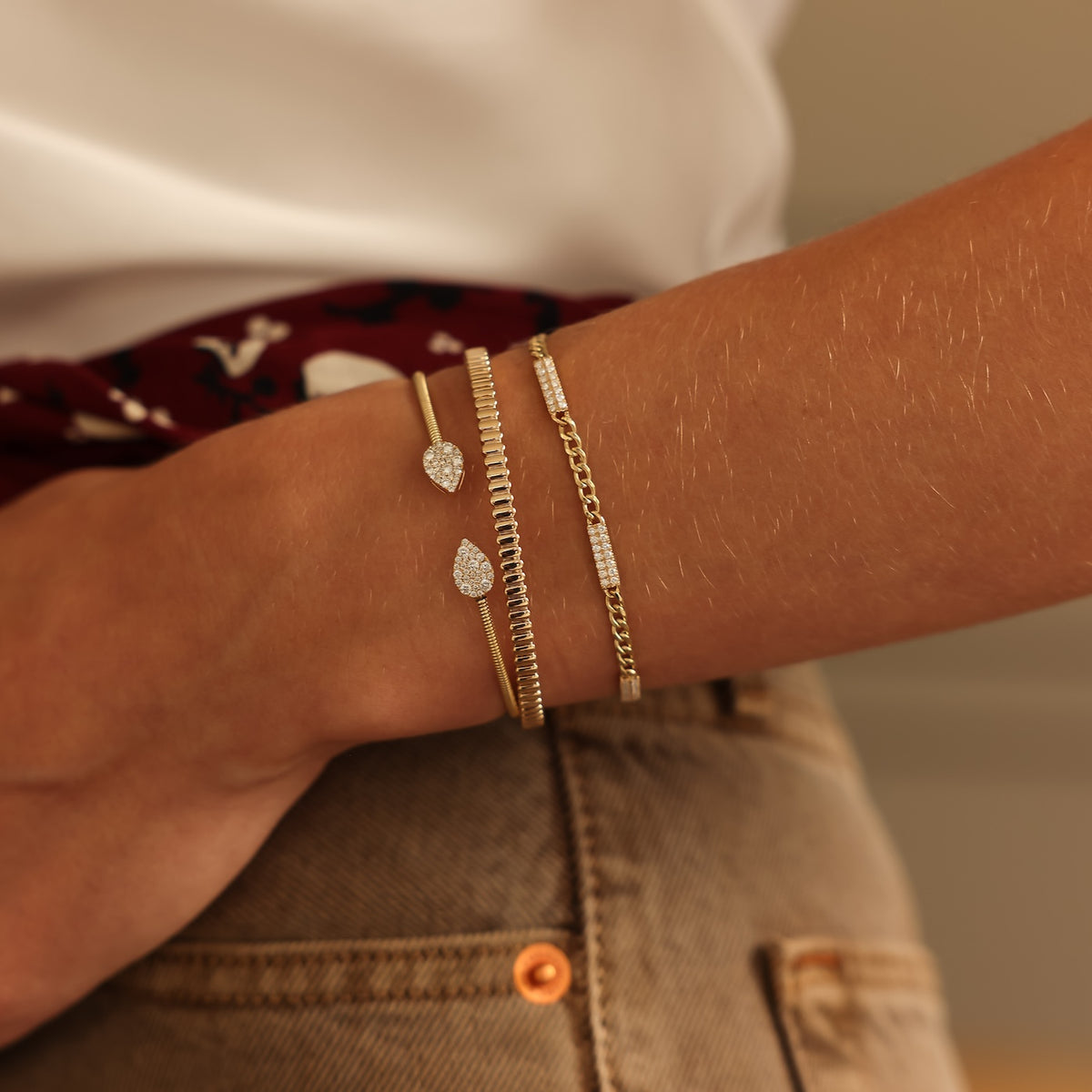 Yellow Gold-3^Gold Designer Bracelets: Sylvie Rose Cuban Chain Bar Bracelet in Yellow Gold