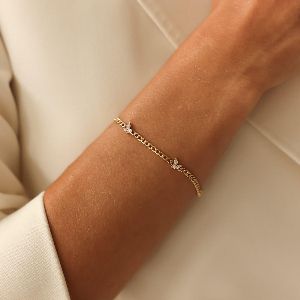 White Gold-2^Gold Designer Bracelets: Alexa Jordyn Multi Shape Cuban Chain Bracelet in White Gold