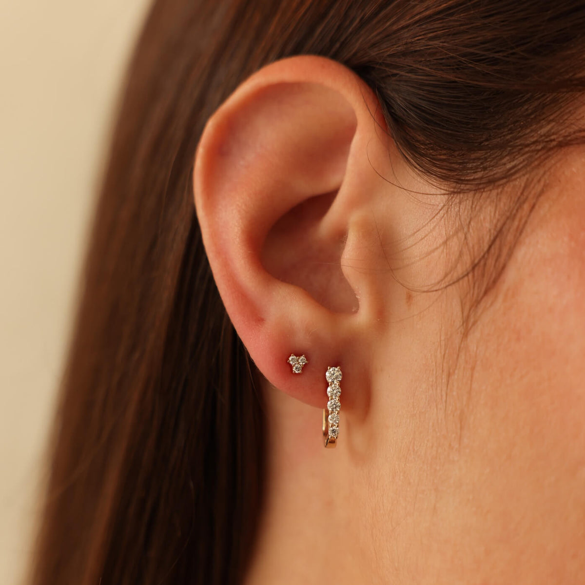 Rose Gold-4^Designer Stud Earrings: Mini Diamond Trio Studs in Rose Gold