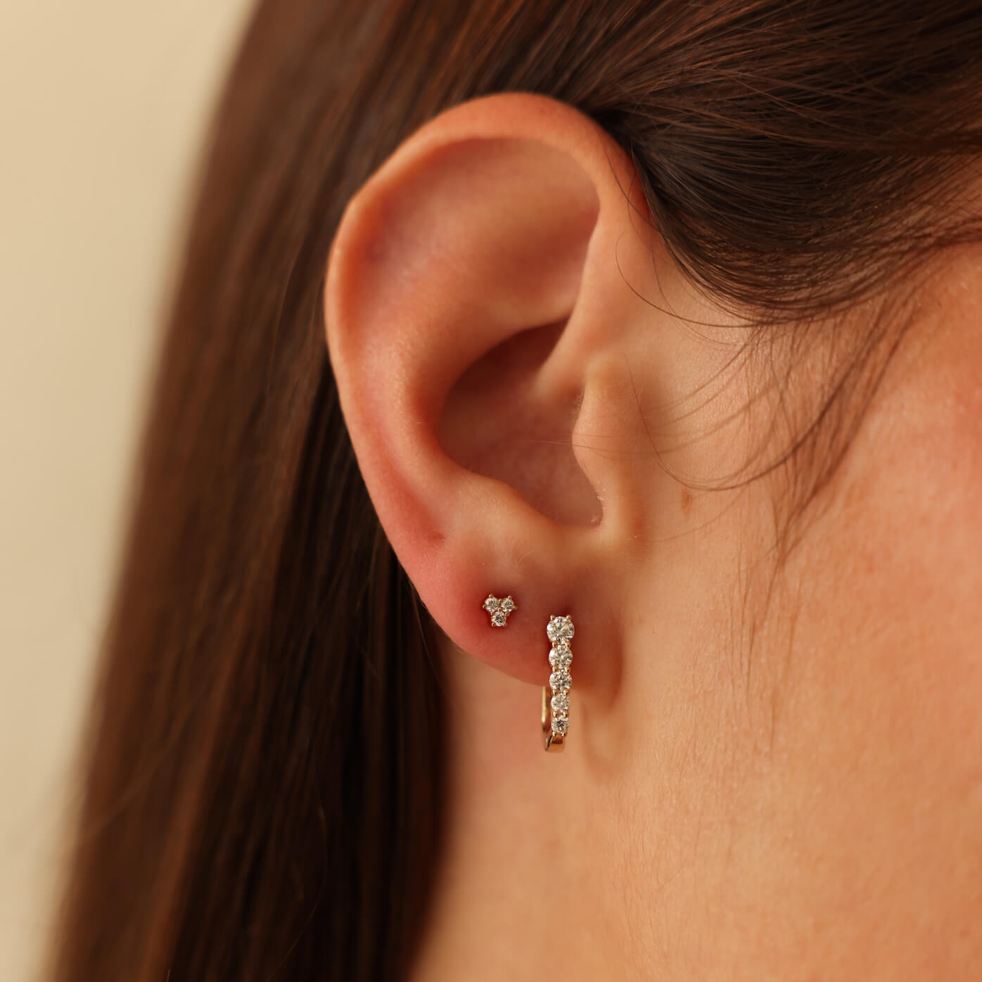 Rose Gold-4^Designer Stud Earrings: Mini Diamond Trio Studs in Rose Gold