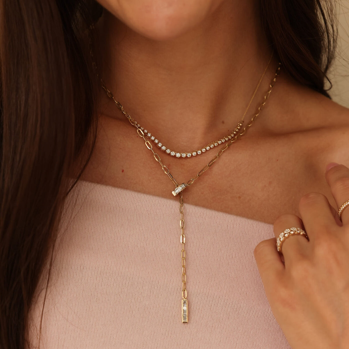 Yellow Gold-3^Diamond Tennis Necklaces: Lulu Jack Graduating Bezel Tennis Necklace in Yellow Gold
