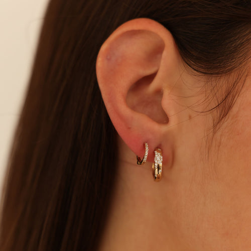 Rose Gold-2^Diamond Huggie Earrings: DRD Single Mini Huggie in Rose Gold