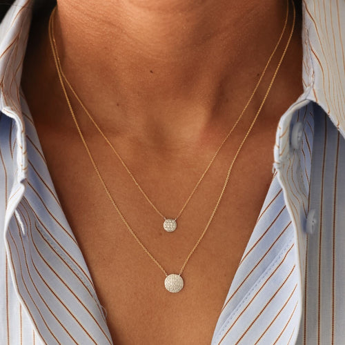 Yellow Gold-5^Diamond Pendant Necklaces: Lauren Joy Medium Disc Necklace in Yellow Gold