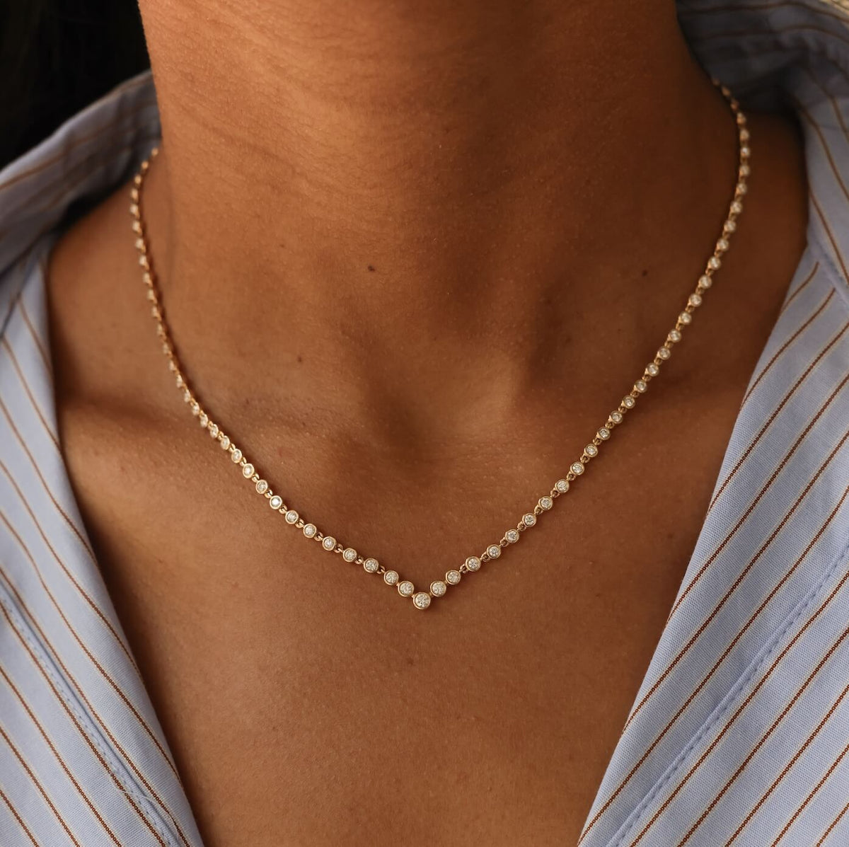 White Gold-3^Diamond Designer Necklaces: Lulu Jack V Tennis Necklace in White Gold