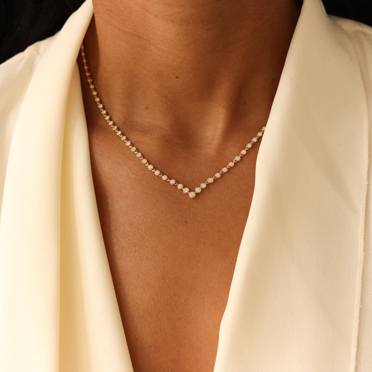 White Gold-2^Diamond Designer Necklaces: Lulu Jack V Tennis Necklace in White Gold