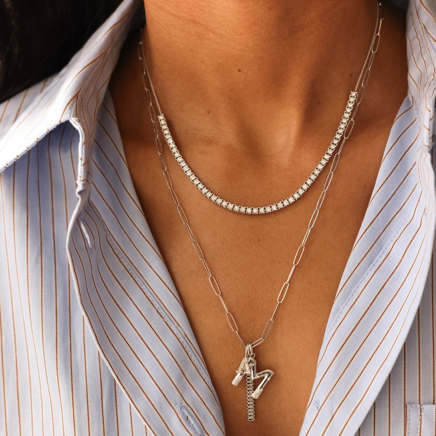 White Gold-3^Diamond Tennis Necklaces: Ava Bea Tennis Necklace in White Gold