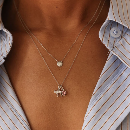 White Gold-2^Designer Diamond Necklaces: DRD Birthstone Charm in White Gold. October