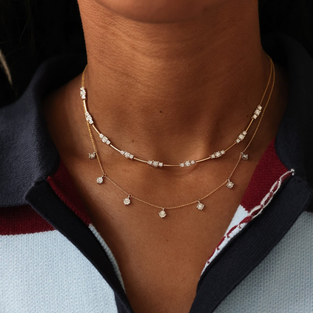 Yellow Gold-4^Diamond Station Necklaces: Ava Bea Station Necklace in Yellow Gold