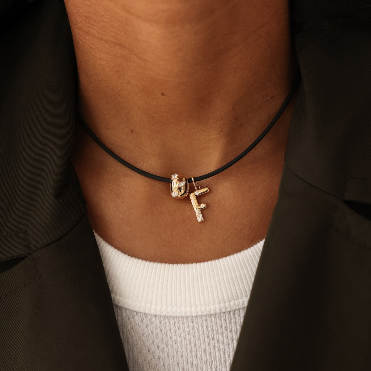 Yellow Gold-3^Designer Diamond Necklaces: Alexa Jordyn Multi-Shape Rondelle Charm in Yellow Gold