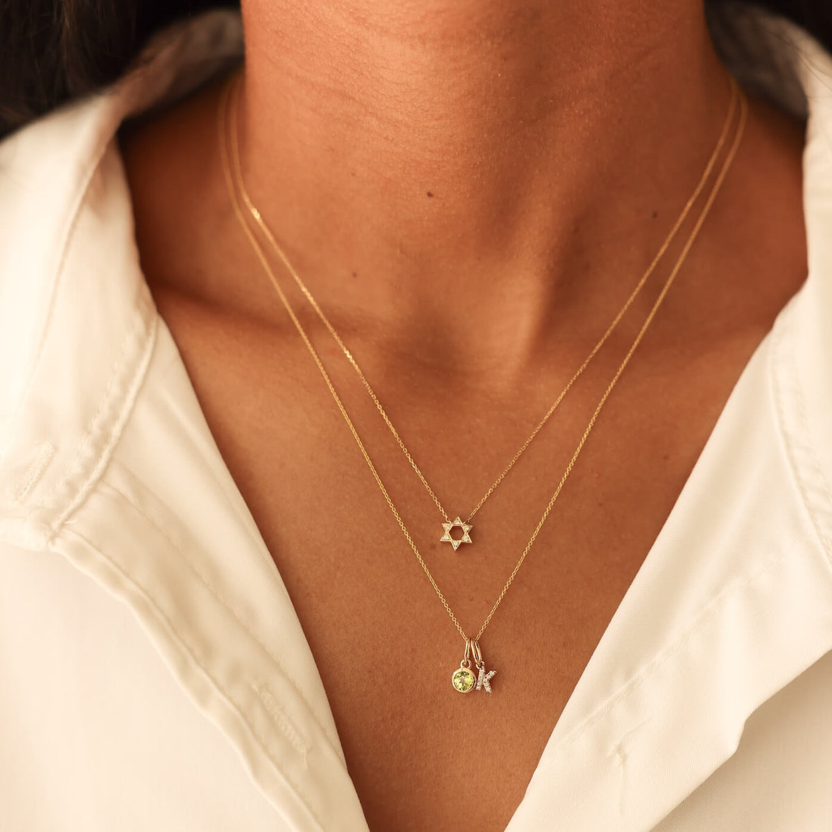 White Gold-2^Designer Diamond Necklaces: DRD Birthstone Charm in White Gold. August