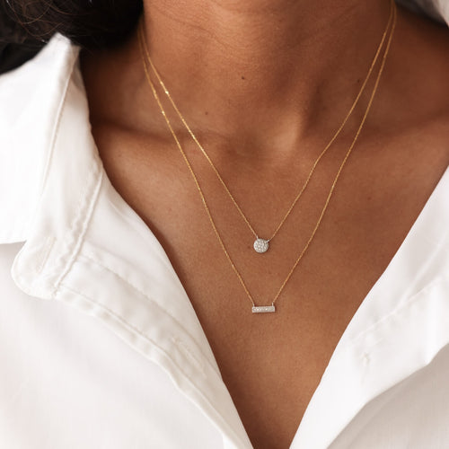 Yellow Gold-6^Diamond Pendant Necklaces: Lauren Joy Mini Disc Necklace in Yellow Gold